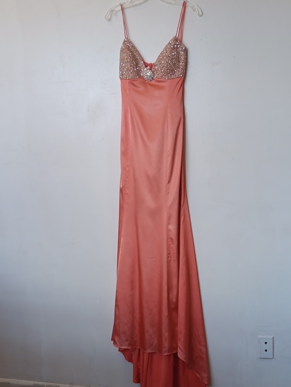 Vintage Sequin Bodice Satin Maxi Dress in Dusty Coral